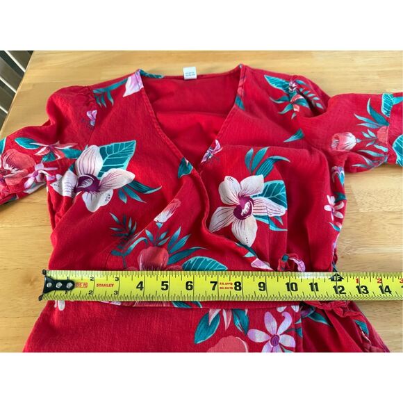 Old Navy Red Floral Waist Defined Flutter Sleeve Dress Womens SZ XS - Picture 10 of 12
